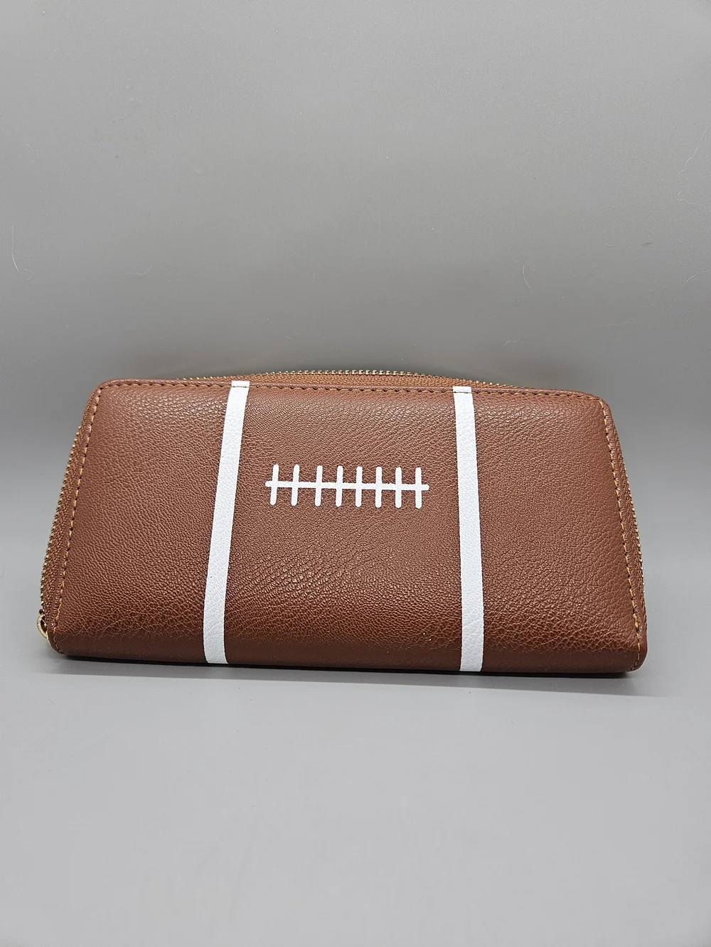 Women's Football Zip Around Wallet Clutch Brown Faux Leather Game Day Organizer